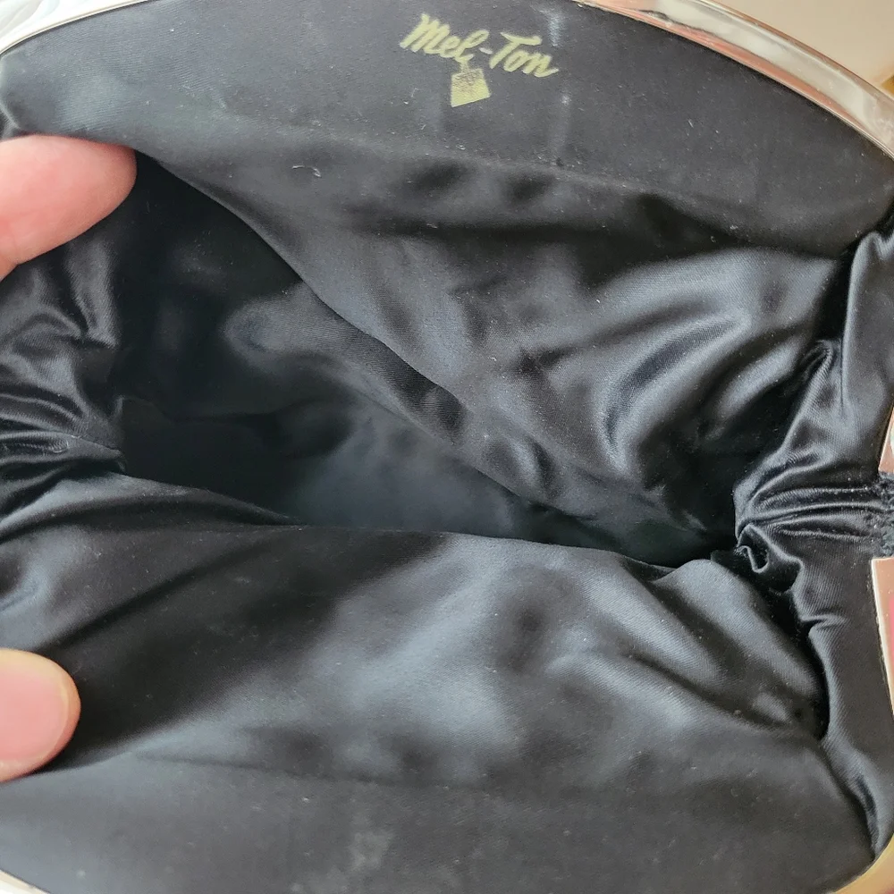 Mel-Ton Vintage Black Velvet Foldover Clutch Evening Bag Purse ~ 1950s-1960s (?)